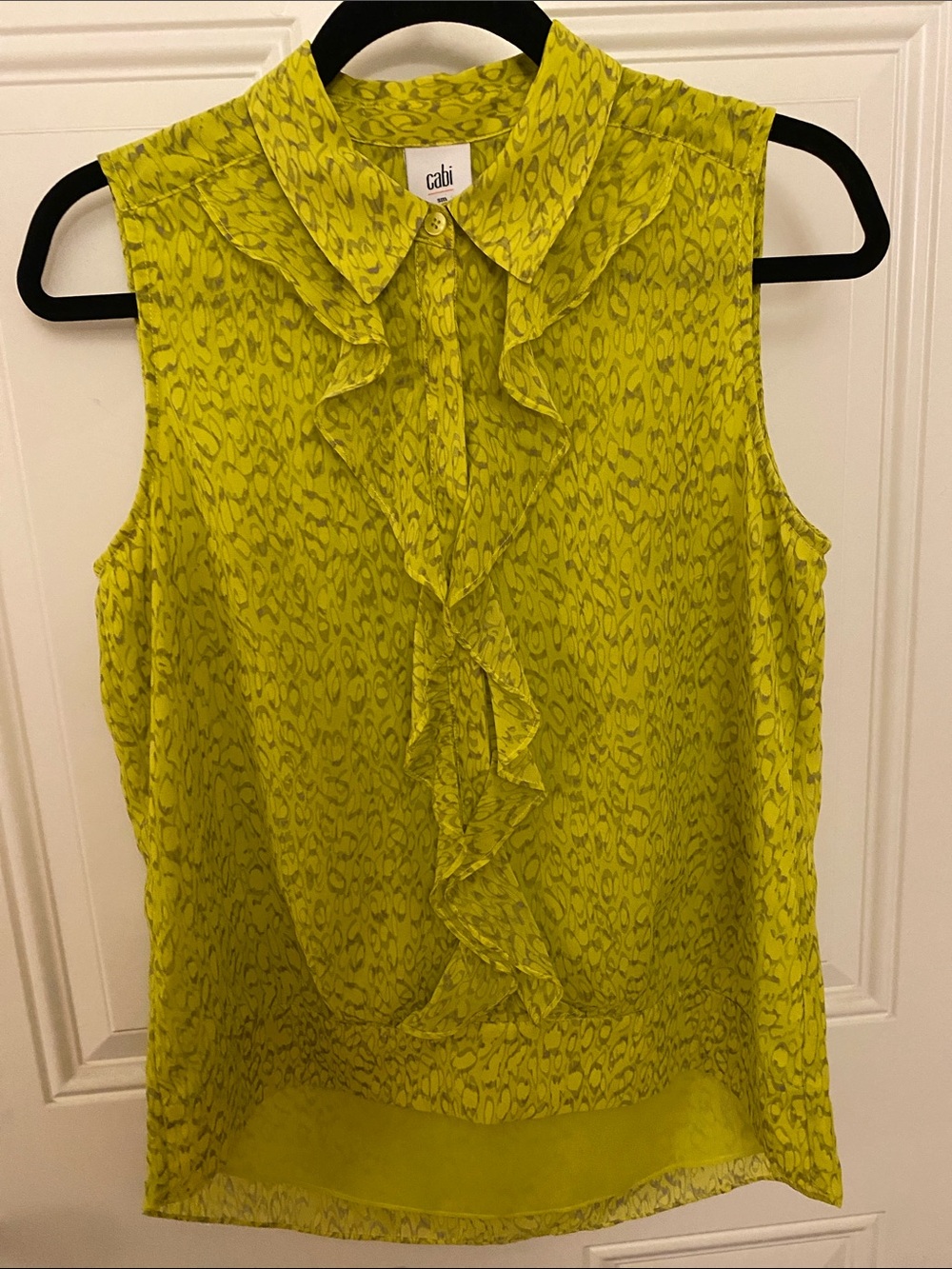 Cabi Yellow Green Ruffle Sleeveless Blouse